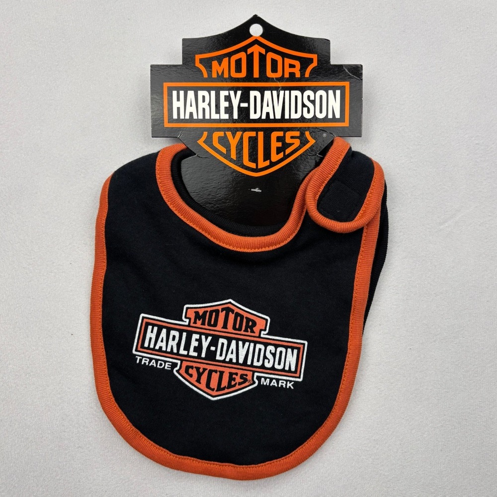 Harley Davidson Baby Bibs Set of 2 NWT Orange Black Bar Shield Eagle Cotton NEW